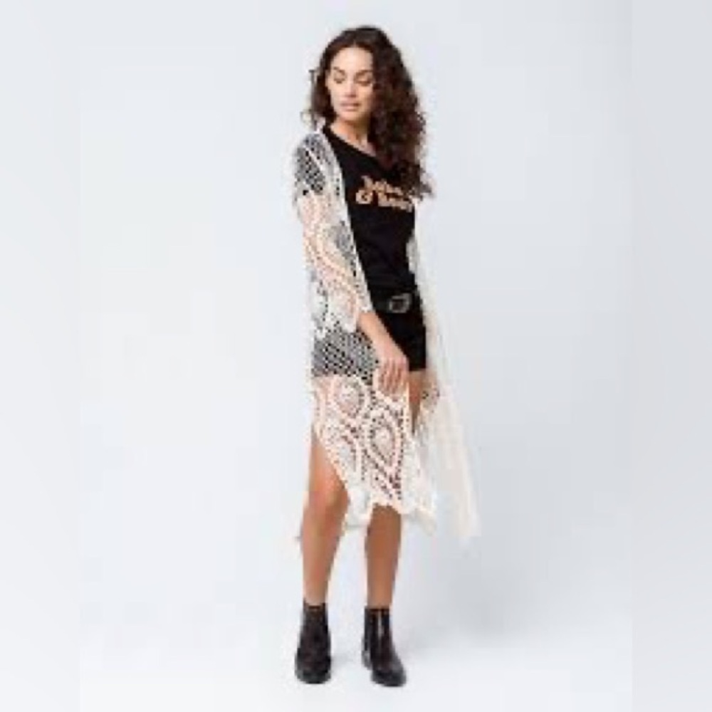 Sky and Sparrow Crochet Duster Midi Cardigan Coverup Festival Boho Beachy L/XL